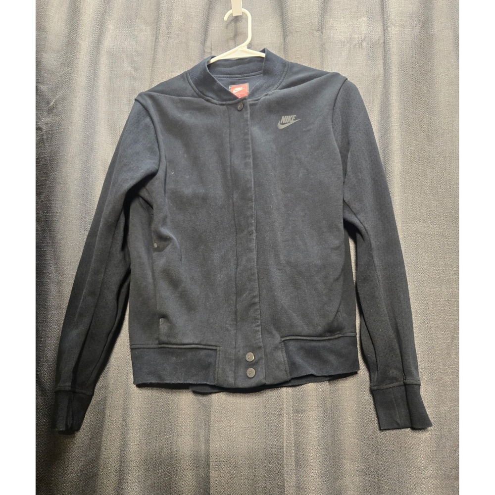 Nike Bomber Jacket Snap‎ Front Lightweight Athleisure Black Jacket Size XS